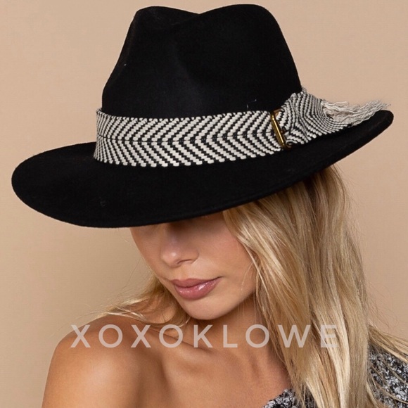 xoxoklowe Accessories - 1 LEFT Black Wool Chevron Buckle Strap Wide Brim Hat